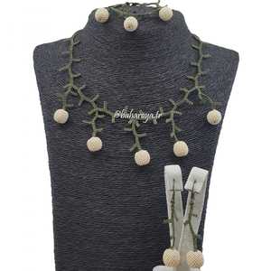 "Chic Cream Fashion Jewelry <b>Set</b> Necklace <b>Earrings</b> <b>Bracelet</b> with Needle Lace Detail" - Product Image 1