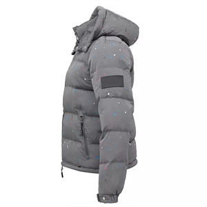 Manteau de peinture gris pour hommes, col montant, impression personnalisée, parka rembourrée avec logo pour l'extérieur, veste d'hiver bouffante à capuche en nylon de haute qualité - Product Image 2