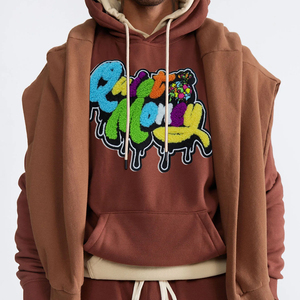 Sudadera con capucha de gran tamaño de Terry francés de moda para hombre, sudadera de invierno, Parche de chenilla bordado con hombros caídos para niños - Product Image 4