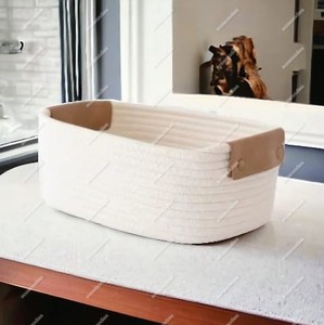 Durable Lightweight Bamboo Home Storage <b>Basket</b> Hand Woven Cotton Rope Storage <b>Basket</b> for Sundries Books Keys - Product Image 5