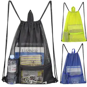 MESHSUPER Utility Pocket Custom Mesh Polyester Drawstring Backpack Sports Back pack Travel Gym Bag Promotional Bags