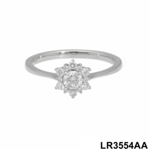 Elegante anillo de racimo de diamantes de oro de 14 quilates con halo floral Vintage para joyería de compromiso o aniversario - Product Image 3