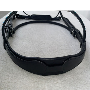 Bridon de cheval en cuir noir de qualité supérieure avec bandeau rembourré en cristal, équipement d'équitation anglais réglable - Product Image 5