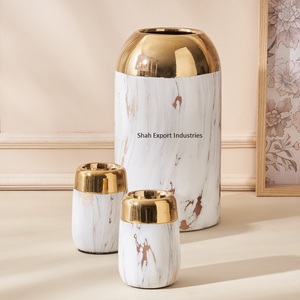 Florero de Metal de Aspecto Fabuloso, Color Dorado/Blanco, para Decoración del Hogar y Mesa de Boda, Floreros Hechos a Mano - Product Image 2