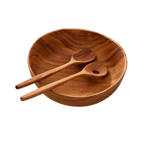 Bols de service en bois d'acacia avec impression émaillée, forme ronde, pour la maison, les hôtels, la table, la vaisselle, la cuisine, les bols de service pour aliments - Product Image 5