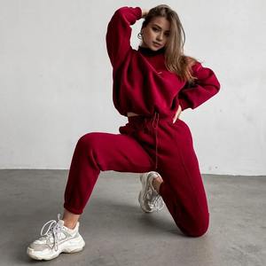 Spring Long-sleeved High-neck Printed Sweatshirt Casual Two-piece Set Tie-up Pleated <b>Top</b> Waist Sweatpants Sports Suit <b>Women</b> - Product Image 2