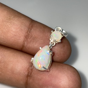 Ethiopian Vintage Style Stainless Steel Silver Plated <b>Pendant</b> Handmade Multi-Fire Opal Gemstone Religious Christian <b>Charm</b> - Product Image 4