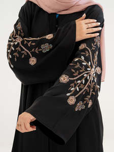 Abaya en satin de luxe en gros pour femmes adultes de petite taille, robe musulmane en soie de haute qualité, manches bouffantes, anti-rides, faite à la main, gratuite - Product Image 2