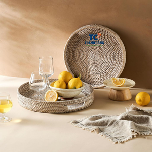 Cesta tejida hecha a mano con bandeja de ratán ecológica para almacenamiento en el hogar, decoración de mesa de comedor y exhibición para servir alimentos - Product Image 3