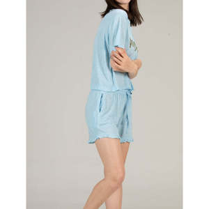 Conjunto de Camiseta y Pantalones Cortos de Punto 100% Algodón, Ropa Casual para Dormir, con Bolsillos, Cintura Elástica, Súper Suave, Cómodo, Sostenible, Suministro ODM - Product Image 5