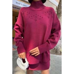 Ensemble en tricot à col roulé avec détails ajourés pour femmes 10256 - Product Image 1