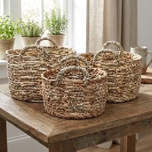 Juego de Cestas de Almacenamiento de Jacinto de Agua Tejidas a Mano Naturales con Asas, Macetas Redondas, Cestas de Lavandería, Decoración, Diseño de Arte Puro - Product Image 2