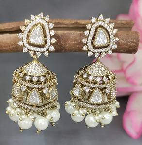 Boucle d'oreille classique à la mode Cz Ad Moissanite Mehandi Jhumki Sku AE 104 BG/C9 - Product Image 1