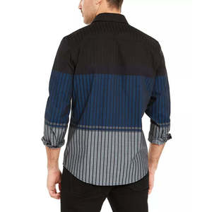 Camicia Casual da Uomo Alfani Vestibilità Classica 100% Cotone Popeline Colletto con Bottoni a Righe Sfumate Colorblock Antipiega Blu Navy Taglia L - Product Image 2