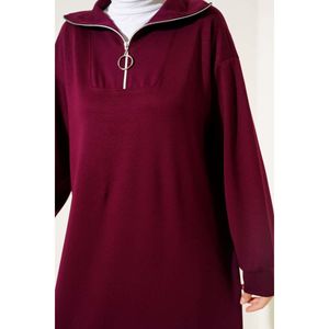 Robe bordeaux à col haut et fermeture éclair - Product Image 2
