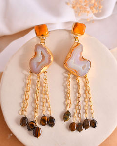 Boucles d'oreilles clous en agate ambre druzy, plaqué or, laiton, forme multiple, bijoux de fiançailles pour femmes - Product Image 2