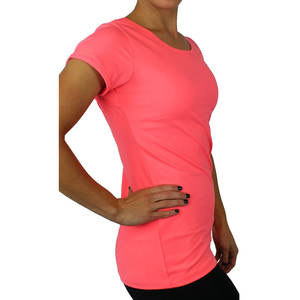 Camiseta de manga corta con cuello redondo para mujer, ropa 100% de algodón personalizada con abertura lateral para verano - Product Image 3