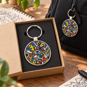 Porte-clés en métal émaillé personnalisé avec logo d'entreprise, art graffiti, OEM ODM, cadeau d'entreprise - Product Image 2
