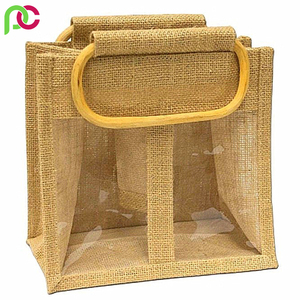 Botella de vino individual de arpillera ecológica con impresión de logotipo personalizado, bolsa de compras de yute, bolsa de regalo para bodas, fiestas, vino promocional - Product Image 3