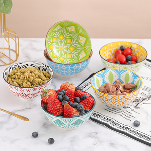 Eco-Friendly Hand-Painted Ceramic <b>Bowl</b> <b>Set</b> Traditional Custom Design Rustic Style Everyday Use Home Garden Dinnerware <b>Dessert</b> - Product Image 5