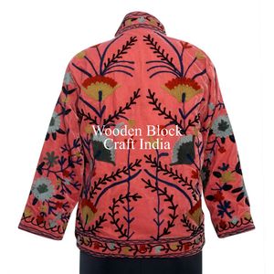 Veste courte d'hiver en velours vintage faite à la main, brodée de fleurs, style bohème, bomber, coupe-vent, vêtement d'extérieur chaud pour l'hiver - Product Image 6
