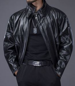 Nouvelle veste en cuir véritable de qualité supérieure pour homme, veste bomber en cuir de vachette pleine fleur, veste de motard à revers pour homme - Product Image 5