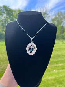 สร้อยคอจี้925สีฟ้านีออนสุดแปลก Paraiba เงินห้อยระย้าห้อยต่องแต่งลูกปัดของขวัญหมั้นของผู้หญิงสร้อยไข่มุกรัศมีสีฟ้า - Product Image 3