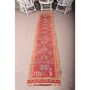 Tapis turc vintage 2,1x11,5 pi (64x349 cm), tapis persan rouge Herki - Product Image 1