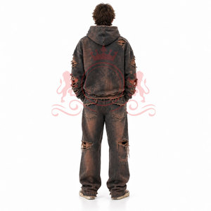 Ensembles sweat à capuche et pantalon effet usé pour l'hiver – Coupe confortable – Vêtements en gros directement de l'usine - Product Image 3