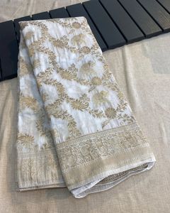 Designer indien Premium coton doux RussianSilk femmes Saree classique lourd Zari tissage travail frontière fêtes mariage Festival porter - Product Image 1
