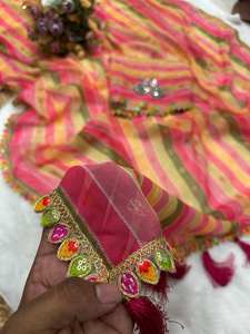 Sari en Georgette Traditionnel de Haute Qualité, Impression Numérique, Broderie de Paillettes, Travail de Miroir, Latkans, Blouse pour Soirée, Indien, Pakistanais - Product Image 6