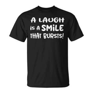 T-shirt A Laugh Is A Smile That Bursts, col rond noir, vêtements décontractés pour hommes et femmes - Product Image 1
