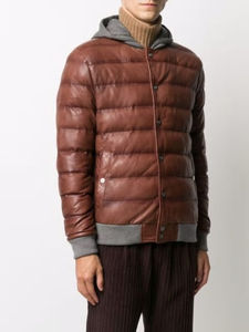 Chaqueta de cuero de diseño superior con capucha marrón para hombre chaqueta de cuero de oveja personalizada para hombre chaqueta de cuero acolchada - Product Image 6