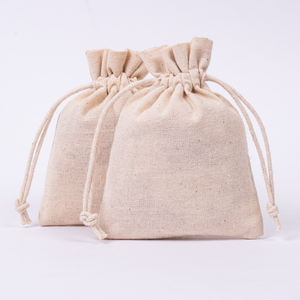 Pochette de rangement en coton biologique avec logo personnalisable Sac à cordon de petite taille indien fait à la main écologique Conteneur à bijoux blanc - Product Image 4
