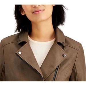 Giacca Moto in Ecopelle Beige con Colletto Alto per Ragazzi, Stile Caffetteria, Stagione Autunnale - Taglia Piccola - Product Image 2