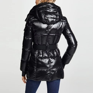 Veste matelassée noire pour femme avec capuche amovible, fermeture éclair, manches longues, manteau d'hiver uni, longueur standard - Product Image 2