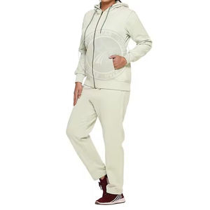 Ensemble survêtement d'hiver pour femmes grande taille de haute qualité en gros, sweat à capuche zippé et pantalon évasé, motif uni imprimé, écologique - Product Image 4