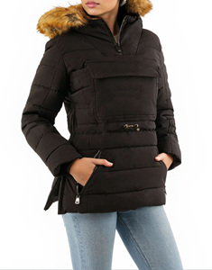 Puños elásticos de lujo elegante mujer ropa de invierno Parka chaqueta con cremallera cómoda piel con capucha chaqueta especial de invierno parches personalizados - Product Image 1