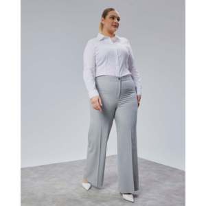 Poly Viscose Full Lycra Elastic Waist <b>Plus</b> Size <b>Trousers</b> - Grey - Product Image 1