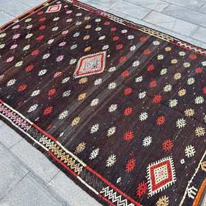 พรมขนาด 6.1x9.1 ฟุต, พรมวินเทจตุรกี, พรมขนสัตว์คิลิมสีน้ำตาล - Product Image 2