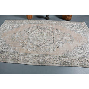 Alfombra turca Vintage Beige Blanco 5,4 X 9.3ft Lana y piel Patrón de retales de tejido plano para decoraciones de sala de estar - Product Image 3