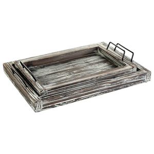 Bandejas de servicio de madera de pino hechas a mano de primera calidad Juego de 2 con asas de metal Eco-Friendly Durable para restaurantes y hoteles - Product Image 2