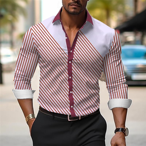 Camisas exclusivas con estampado de rayas informales para hombre, camisetas de manga larga para hombre, camisas cómodas suaves y ligeras para exteriores - Product Image 5