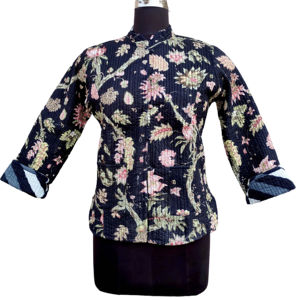 Veste pour femme, écologique, respirante, réversible, matelassée, avec imprimé floral, 100% coton, manches longues, prête pour l'hiver - Product Image 4