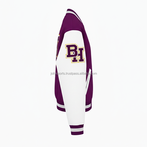 Premium 420 GSM Laine Mélange Varsity Veste Violet Corps Blanc Manches Chenille Broderie Logo Personnalisé Femmes Varsity Vestes - Product Image 3