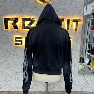 Trending Fashion Factory Rate <b>Black</b> Zipper <b>Hoodie</b> Rhinestone <b>Zip</b> <b>up</b> Jacket Acidwash Vintage Washed Men Fleece Streetwear <b>Hoodie</b> - Product Image 6