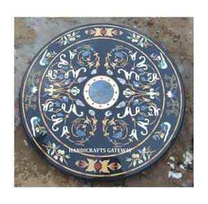 Indian Style Fine Workmanship Home And Hotel Decorative Purpose <b>Black</b> Marble Inlay <b>Round</b> Shape <b>Coffee</b> <b>Table</b> Top In Best Price - Product Image 1