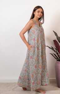 ชุดเดรสผ้าฝ้ายพิมพ์ลายแชนเดอร์ผ้าฝ้าย100% ชุดแมกซี่ปักลายดอกไม้ลำลองสำหรับปาร์ตี้ฤดูใบไม้ผลิ/ฤดูร้อน - Product Image 5