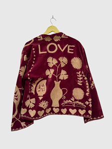 เสื้อแจ็คเก็ตกำมะหยี่ปักลายดอกไม้ แขนยาวทรงปีกค้างคาว ไซส์ใหญ่สำหรับผู้ใหญ่ เสื้อผ้าฤดูหนาว ทำมือ สไตล์โบโฮชิค - Product Image 4
