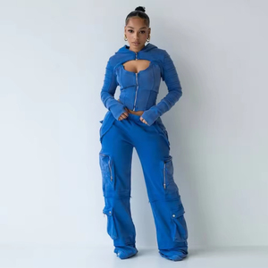 Nouveauté : Survêtement pour femme avec plusieurs poches cargo zippées, 100% coton molletonné, 450 GSM - Product Image 1